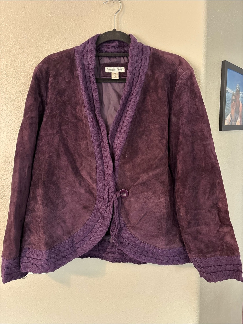 Coldwater Creek Purple Genuine Suede Cable Knit Trim Jacket